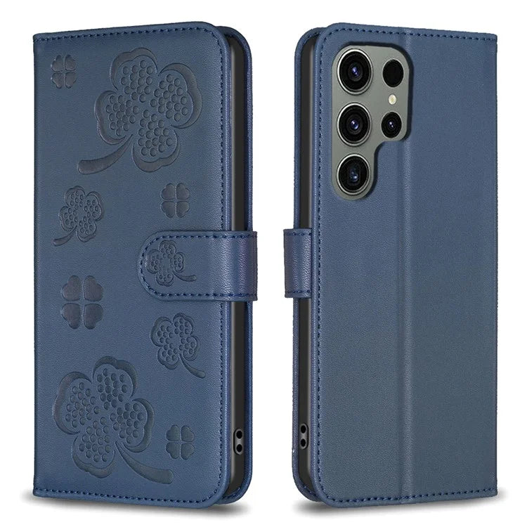 For Samsung Galaxy S23 Ultra Wallet Case Clover Pattern Flip PU Leather Phone Cover