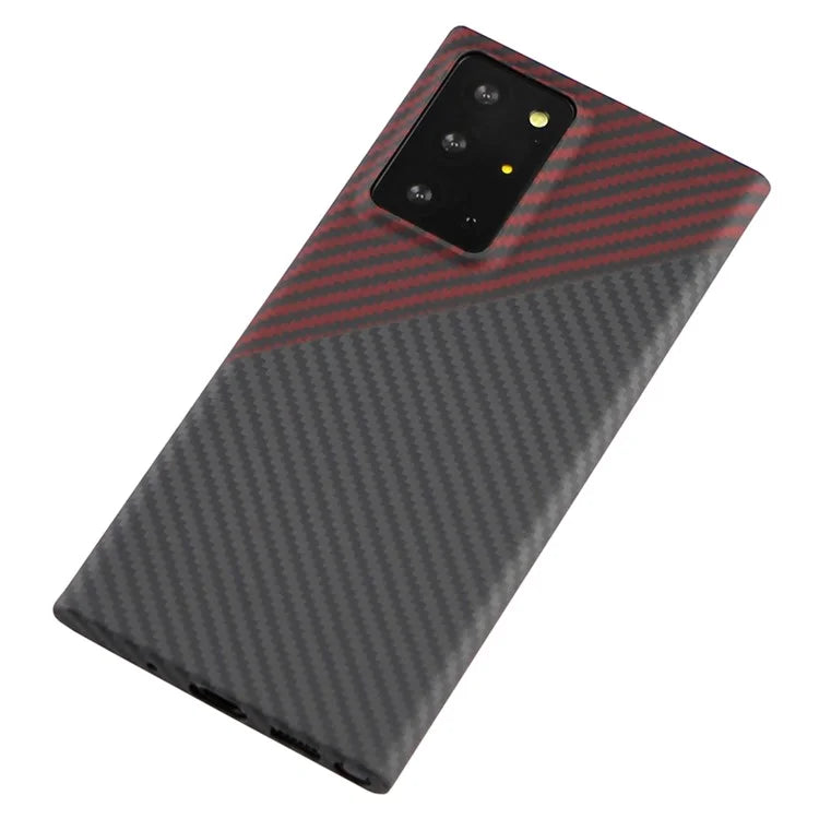 For Samsung Galaxy Note20 Ultra / Note20 Ultra 5G Case Big Lens Cutouts 1500D Coarse Texture Aramid Fiber Phone Cover, Black / Red