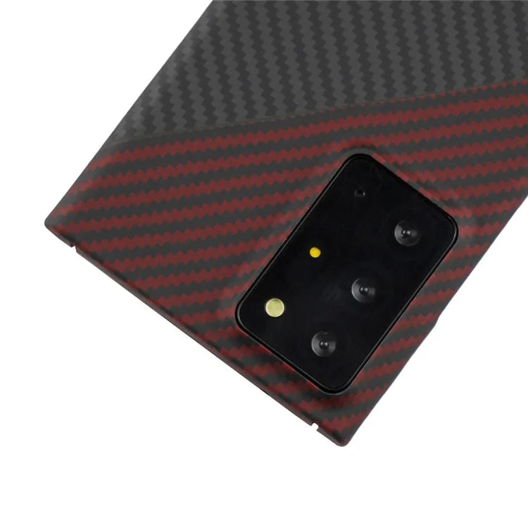 For Samsung Galaxy Note20 Ultra / Note20 Ultra 5G Case Big Lens Cutouts 1500D Coarse Texture Aramid Fiber Phone Cover, Black / Red