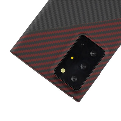 For Samsung Galaxy Note20 Ultra / Note20 Ultra 5G Case Big Lens Cutouts 1500D Coarse Texture Aramid Fiber Phone Cover, Black / Red