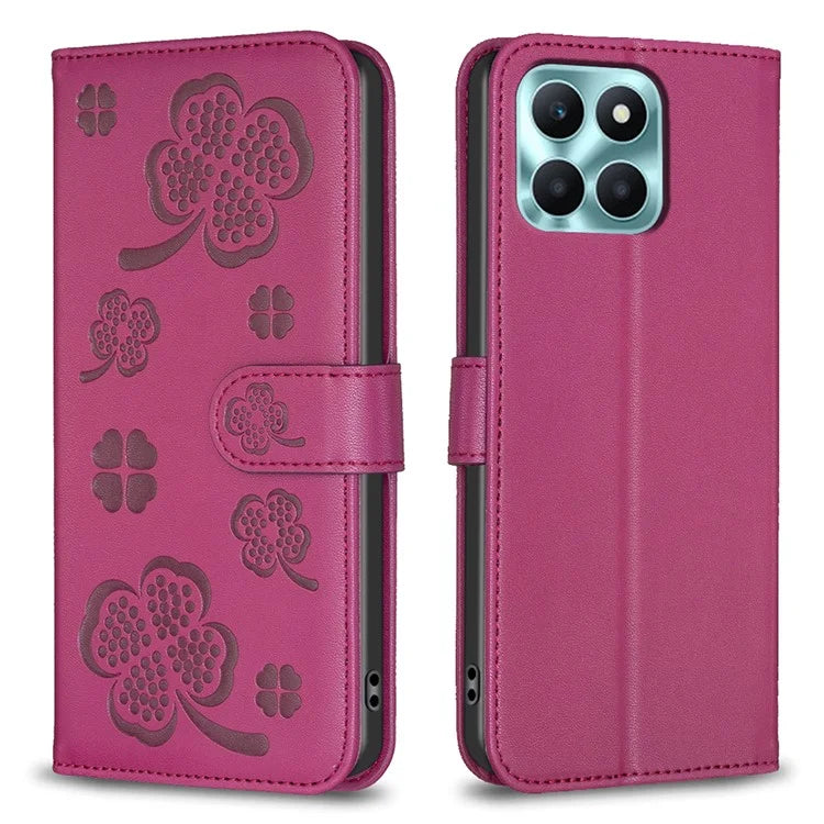 For Honor X6a 4G Cell Phone Case Clover Pattern PU Leather Stand Cover
