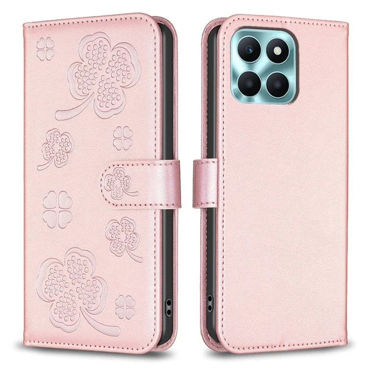For Honor X6a 4G Cell Phone Case Clover Pattern PU Leather Stand Cover