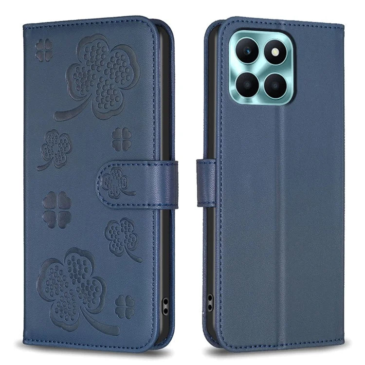 For Honor X6a 4G Cell Phone Case Clover Pattern PU Leather Stand Cover