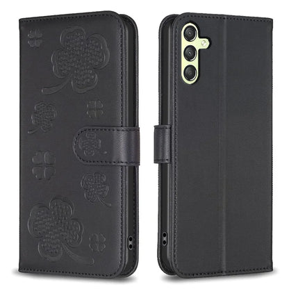 For Samsung Galaxy A24 4G (162.1 x 77.6 x 8.3mm) Magnetic Phone Case Leather Clover Imprinted Wallet Stand Cover