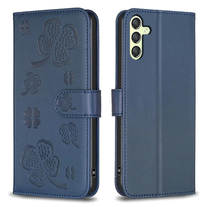 For Samsung Galaxy A24 4G (162.1 x 77.6 x 8.3mm) Magnetic Phone Case Leather Clover Imprinted Wallet Stand Cover