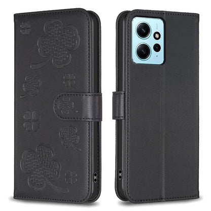 For Xiaomi Redmi Note 12 4G Case PU Leather Clover Imprinted Card Holder Phone Cover