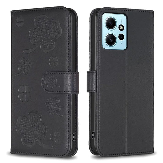 For Xiaomi Redmi Note 12 4G Case PU Leather Clover Imprinted Card Holder Phone Cover