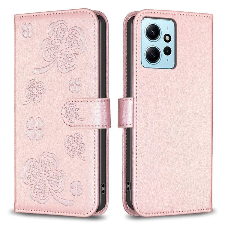 For Xiaomi Redmi Note 12 4G Case PU Leather Clover Imprinted Card Holder Phone Cover