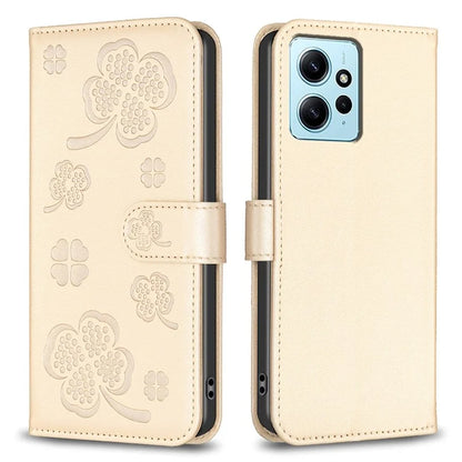 For Xiaomi Redmi Note 12 4G Case PU Leather Clover Imprinted Card Holder Phone Cover