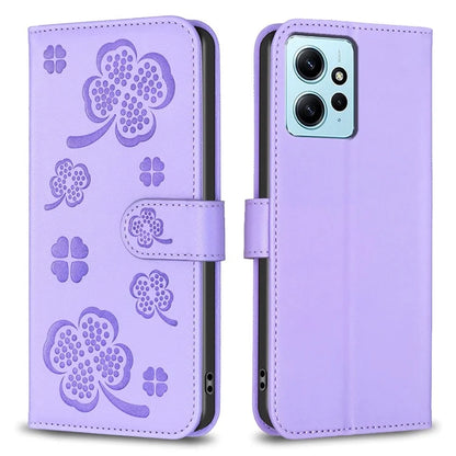 For Xiaomi Redmi Note 12 4G Case PU Leather Clover Imprinted Card Holder Phone Cover