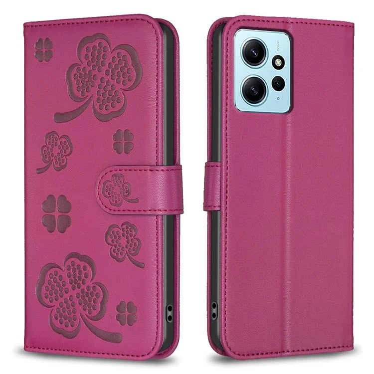 For Xiaomi Redmi Note 12 4G Case PU Leather Clover Imprinted Card Holder Phone Cover