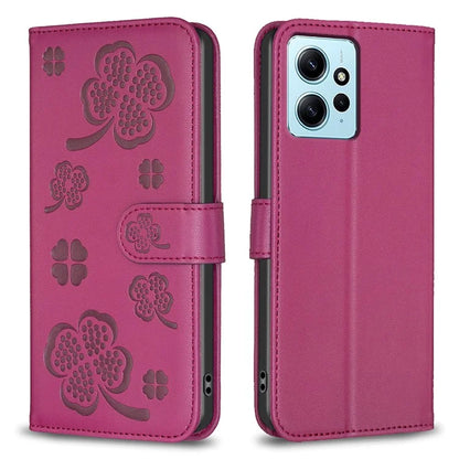 For Xiaomi Redmi Note 12 4G Case PU Leather Clover Imprinted Card Holder Phone Cover