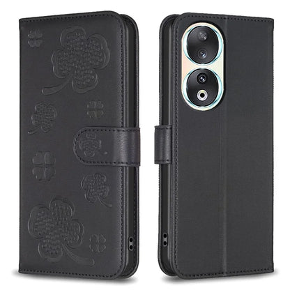 For Honor 90 Case Clover Pattern PU Leather Foldable Stand Phone Wallet Cover