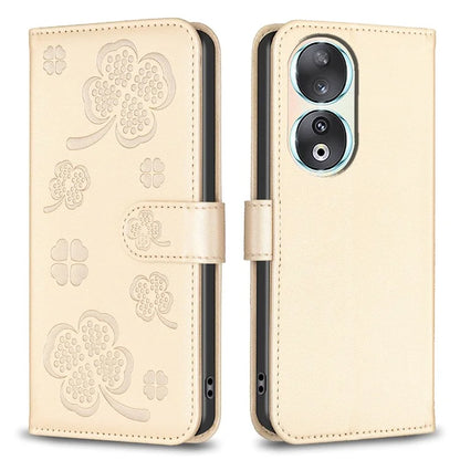 For Honor 90 Case Clover Pattern PU Leather Foldable Stand Phone Wallet Cover