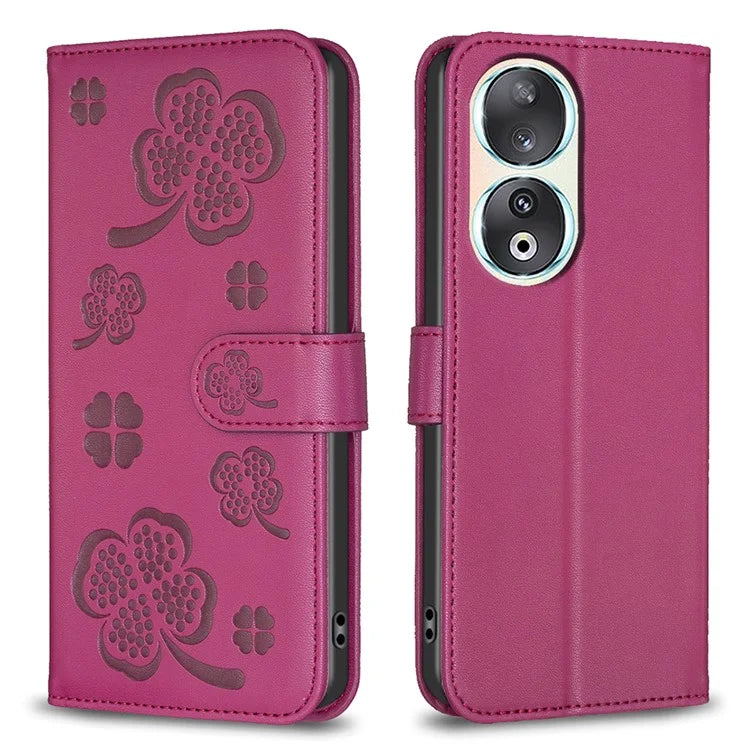 For Honor 90 Case Clover Pattern PU Leather Foldable Stand Phone Wallet Cover