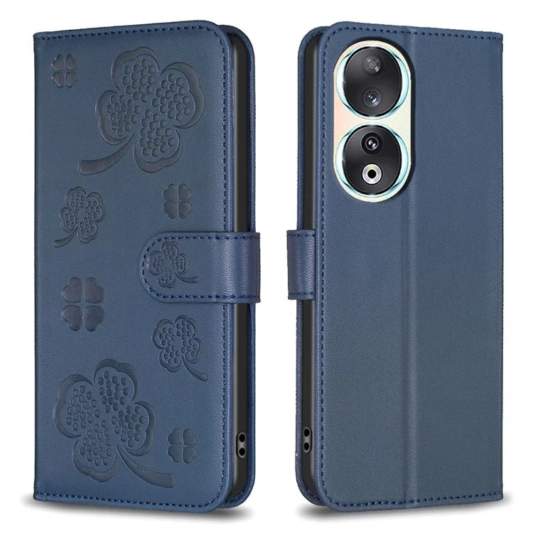 For Honor 90 Case Clover Pattern PU Leather Foldable Stand Phone Wallet Cover