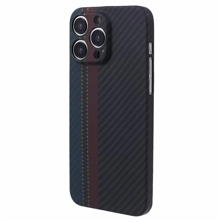 For iPhone 14 Pro Cell Phone Case Aramid Fiber Color Stripe Protective Cover (Precise Lens Cutout)