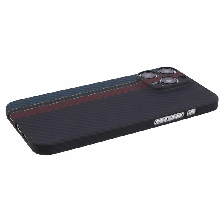 For iPhone 14 Pro Cell Phone Case Aramid Fiber Color Stripe Protective Cover (Precise Lens Cutout)