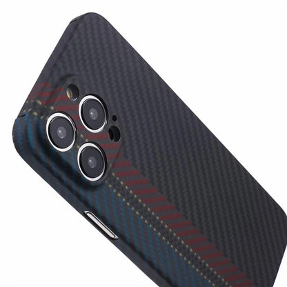 For iPhone 14 Pro Cell Phone Case Aramid Fiber Color Stripe Protective Cover (Precise Lens Cutout)