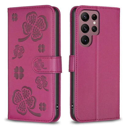 For Samsung Galaxy S22 Ultra 5G Case Leather Clover Imprint Stand Smart Phone Cover