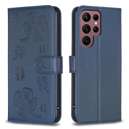 For Samsung Galaxy S22 Ultra 5G Case Leather Clover Imprint Stand Smart Phone Cover