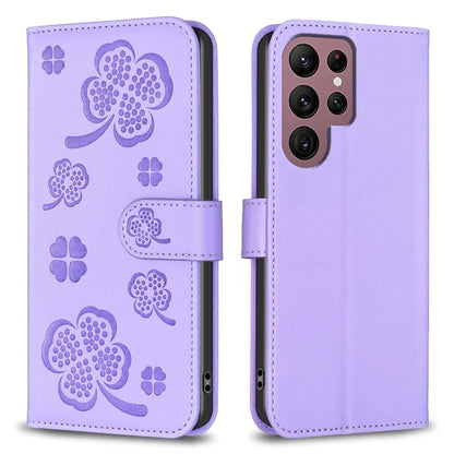 For Samsung Galaxy S22 Ultra 5G Case Leather Clover Imprint Stand Smart Phone Cover