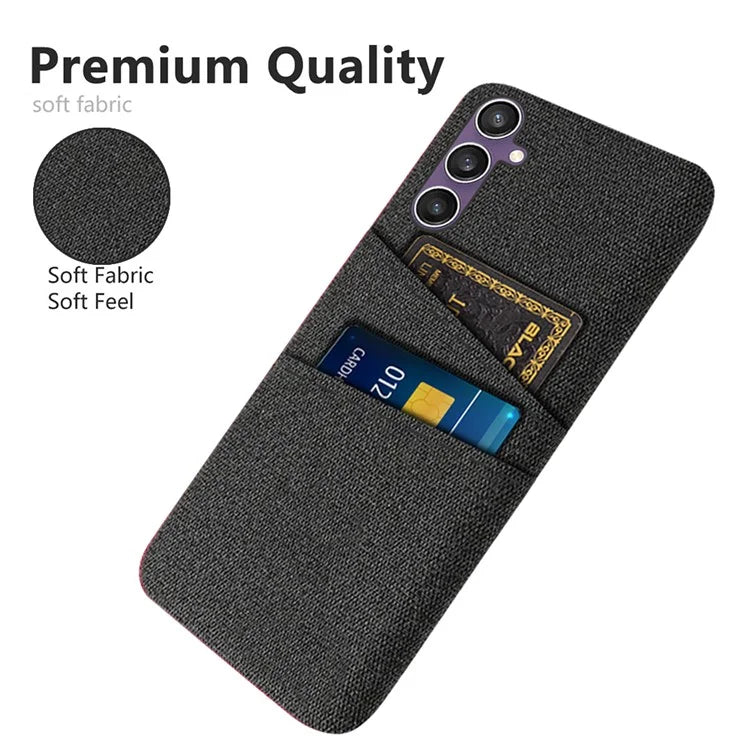 For Samsung Galaxy S24+ Cover Slim-Fit PC+Cloth Phone Case with Dual Card Slots