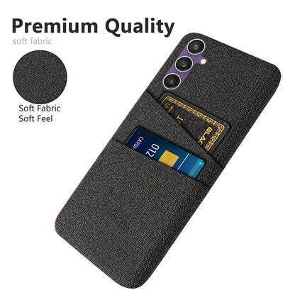 For Samsung Galaxy S24+ Cover Slim-Fit PC+Cloth Phone Case with Dual Card Slots