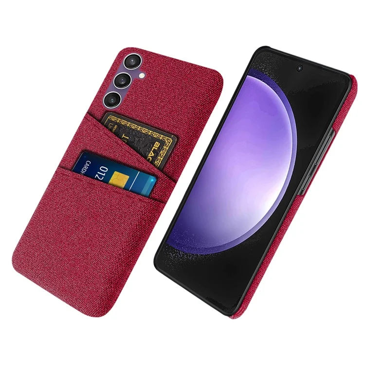 For Samsung Galaxy S24+ Cover Slim-Fit PC+Cloth Phone Case with Dual Card Slots