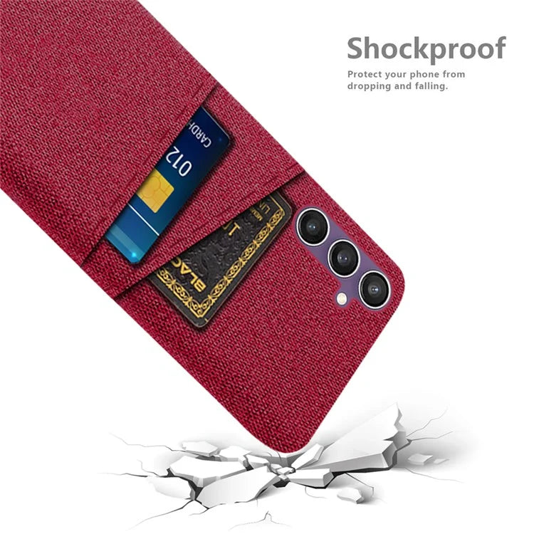 For Samsung Galaxy S24+ Cover Slim-Fit PC+Cloth Phone Case with Dual Card Slots