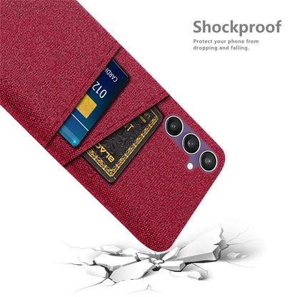 For Samsung Galaxy S24+ Cover Slim-Fit PC+Cloth Phone Case with Dual Card Slots