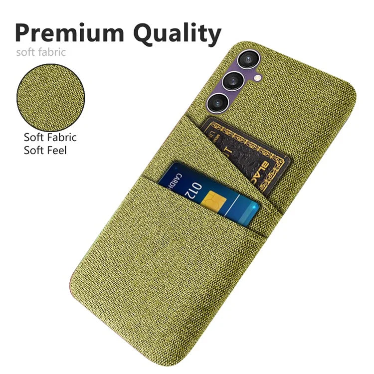 For Samsung Galaxy S24+ Cover Slim-Fit PC+Cloth Phone Case with Dual Card Slots