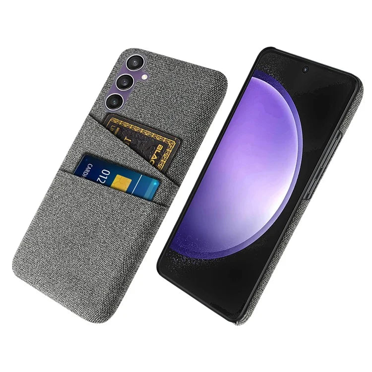 For Samsung Galaxy S24+ Cover Slim-Fit PC+Cloth Phone Case with Dual Card Slots