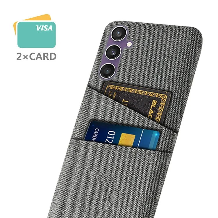For Samsung Galaxy S24+ Cover Slim-Fit PC+Cloth Phone Case with Dual Card Slots