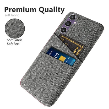 For Samsung Galaxy S24+ Cover Slim-Fit PC+Cloth Phone Case with Dual Card Slots