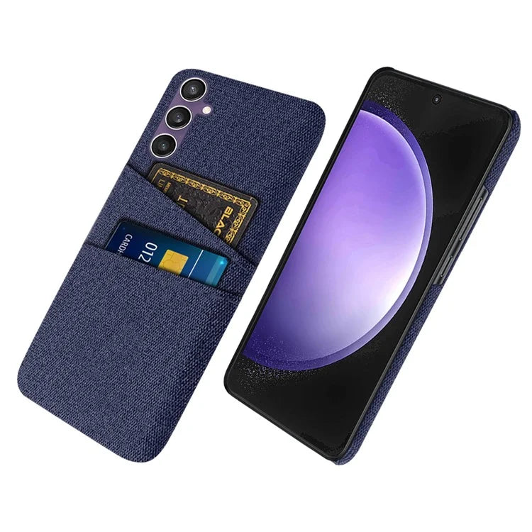 For Samsung Galaxy S24+ Cover Slim-Fit PC+Cloth Phone Case with Dual Card Slots