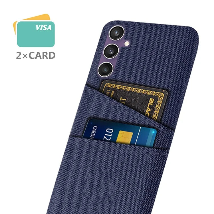 For Samsung Galaxy S24+ Cover Slim-Fit PC+Cloth Phone Case with Dual Card Slots