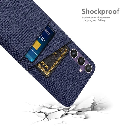 For Samsung Galaxy S24+ Cover Slim-Fit PC+Cloth Phone Case with Dual Card Slots