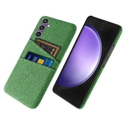 For Samsung Galaxy S24+ Cover Slim-Fit PC+Cloth Phone Case with Dual Card Slots