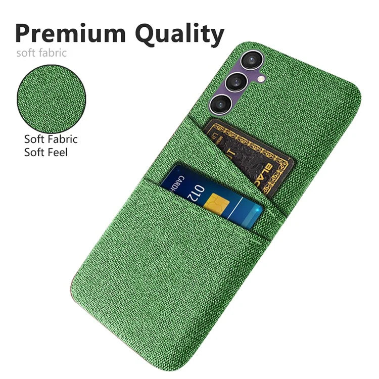 For Samsung Galaxy S24+ Cover Slim-Fit PC+Cloth Phone Case with Dual Card Slots