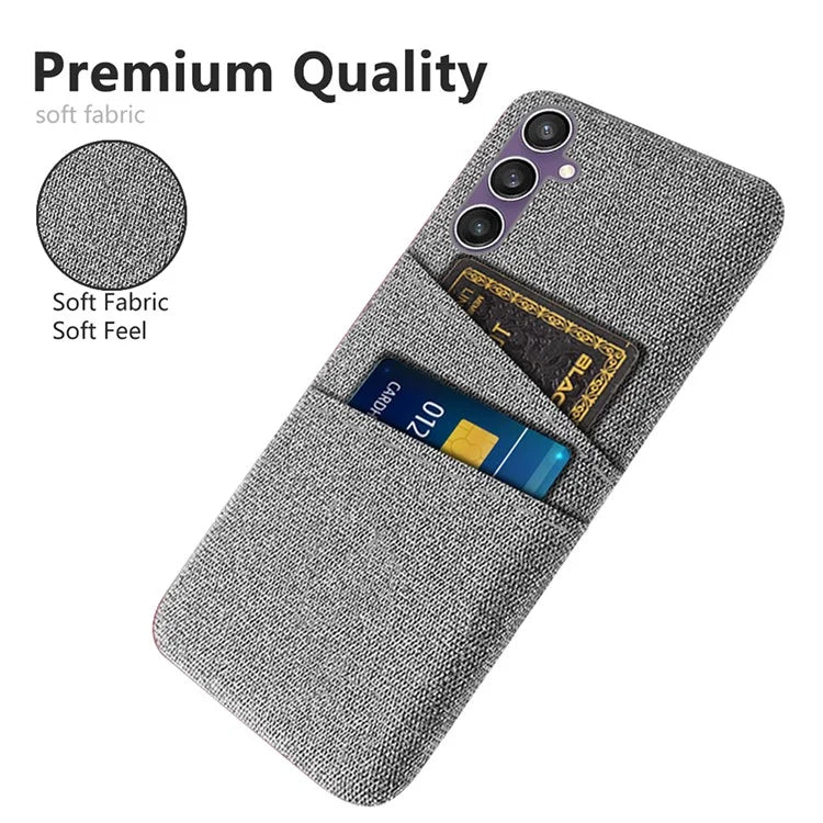 For Samsung Galaxy S24+ Cover Slim-Fit PC+Cloth Phone Case with Dual Card Slots