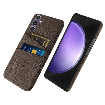For Samsung Galaxy S24+ Cover Slim-Fit PC+Cloth Phone Case with Dual Card Slots
