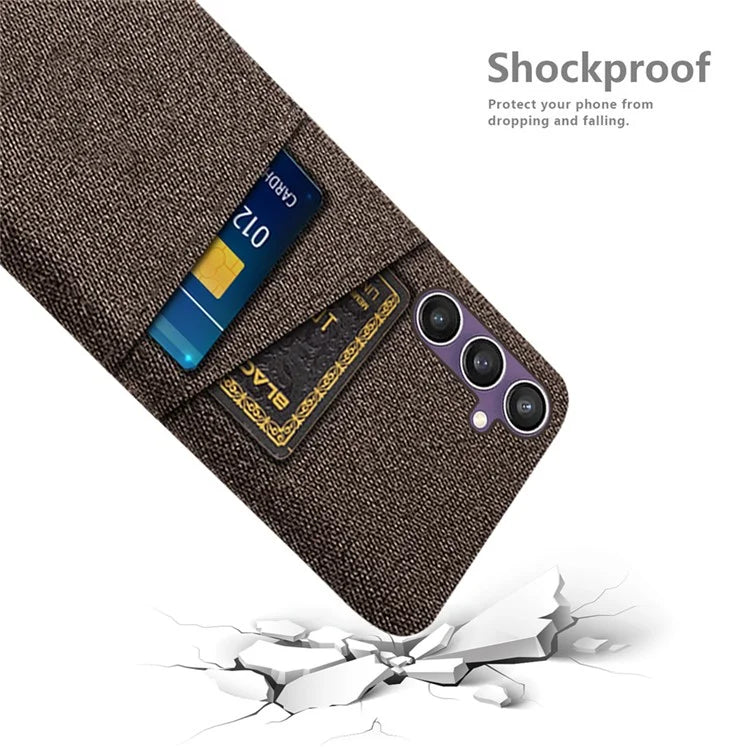 For Samsung Galaxy S24+ Cover Slim-Fit PC+Cloth Phone Case with Dual Card Slots
