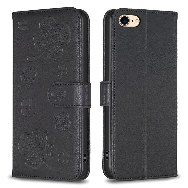 For iPhone 6 / 6s / 7 / 8 / SE (2020) / SE (2022) Phone Case PU Leather Clover Imprinted Wallet Cover