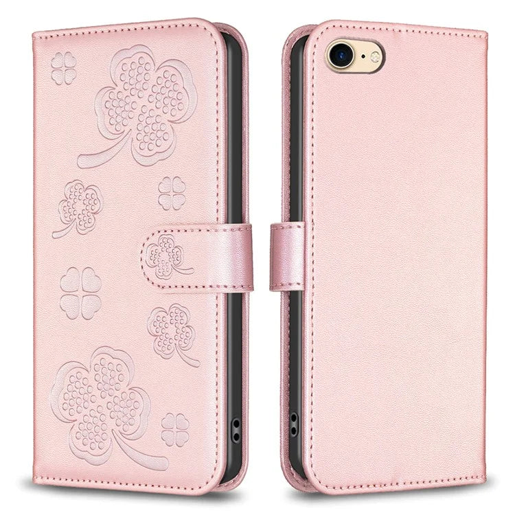 For iPhone 6 / 6s / 7 / 8 / SE (2020) / SE (2022) Phone Case PU Leather Clover Imprinted Wallet Cover