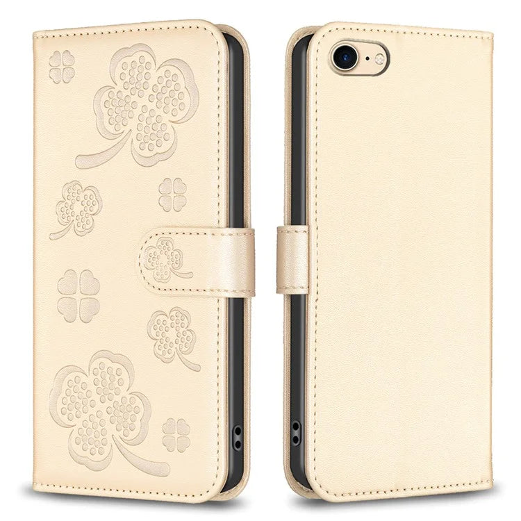 For iPhone 6 / 6s / 7 / 8 / SE (2020) / SE (2022) Phone Case PU Leather Clover Imprinted Wallet Cover