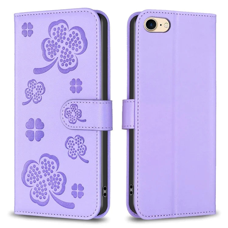 For iPhone 6 / 6s / 7 / 8 / SE (2020) / SE (2022) Phone Case PU Leather Clover Imprinted Wallet Cover