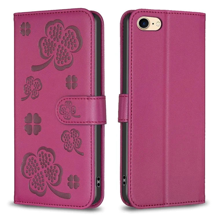 For iPhone 6 / 6s / 7 / 8 / SE (2020) / SE (2022) Phone Case PU Leather Clover Imprinted Wallet Cover