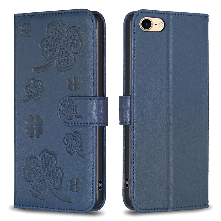 For iPhone 6 / 6s / 7 / 8 / SE (2020) / SE (2022) Phone Case PU Leather Clover Imprinted Wallet Cover