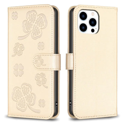 For iPhone 13 Pro PU Leather Case Imprinted Clover Pattern Flip Wallet Phone Cover